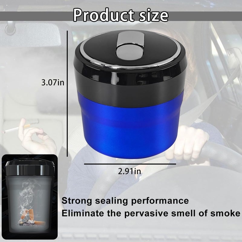 Sandfren Car Ashtray with Lid, Portable Mini Vehicle Smokeless Smoking Cylinder Cup Holder Ash Tray, Detachable Cigarette Trash Can with LED Blue Light, Universal Automotive Accessories(Blue) - Image 2